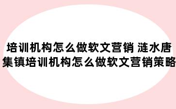 培训机构怎么做软文营销 涟水唐集镇培训机构怎么做软文营销策略